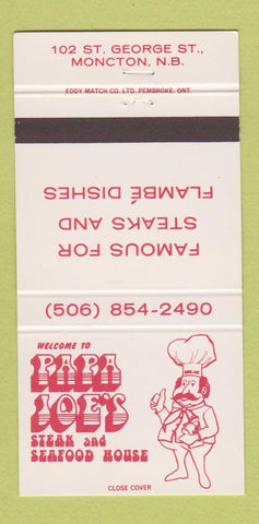 Matchbook Cover - Papa Joe's Steak Seafood Moncton NB 30 Strike