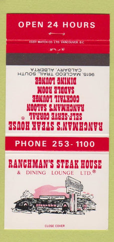 Matchbook Cover - Ranchman's Steak House Calgary AB 30 Strike