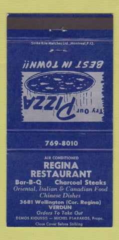 Matchbook Cover - Regina Restaurant Pizza Verdun QC 30 Strike