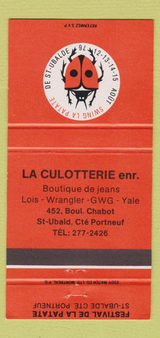 Matchbook Cover - LA Culotterie Jeans Wranger Portneuf QC 30 Strike