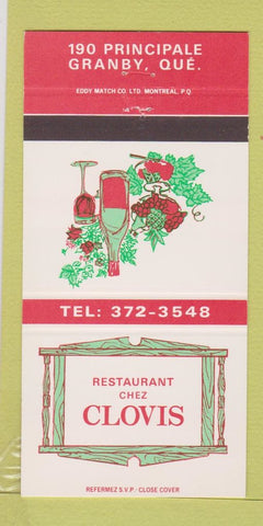 Matchbook Cover - Restaurant Chez Clovis Granby QC 30 Strike