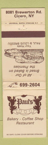 Matchbook Cover - Paul's Bakery Restaurant Cicero NY WORN