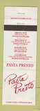 Matchbook Cover - Pasta Presto New York City WEAR