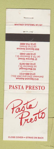 Matchbook Cover - Pasta Presto New York City WEAR
