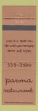 Matchbook Cover - Parma Restaurant New York City