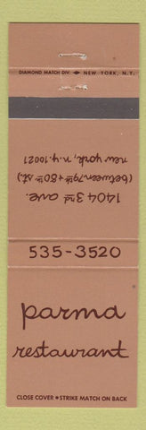 Matchbook Cover - Parma Restaurant New York City