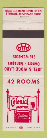 Matchbook Cover - Colonial Motor Inn Sturgis MI