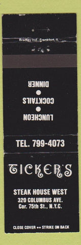 Matchbook Cover - Ticker's Steak House New York City WEAR