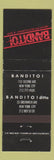 Matchbook Cover - Bandito Mexican Restaurant New York City BLACK