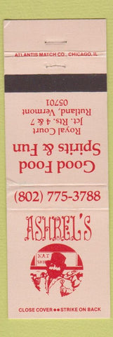 Matchbook Cover - Ashbel's Restaurant Rutland VT WEAR