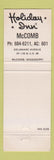 Matchbook Cover - Holiday Inn McComb MS