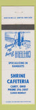 Matchbook Cover - Shrine Cafeteria Carey OH