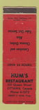 Matchbook Cover - Hum's Restaurant Ottawa ON WORN
