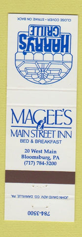 Matchbook Cover - Harry's grille Magee's Main Street Inn Bloomsburg PA