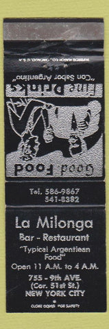 Matchbook Cover - La Milonga Bar Rstaurant New York cIty WEAR