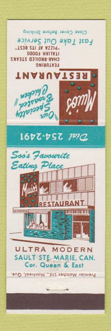 Matchbook Cover - Muio's Restaurant Pizza Steaks Italian Sault Ste Marie ON