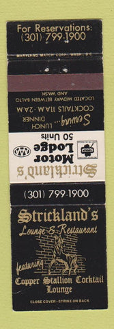 Matchbook Cover - Strickland's Lounge Restaurant Baltimore MD