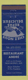 Matchbook Cover - Restaurant Andre Trois Rivieres QC