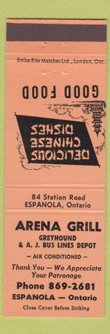 Matchbook Cover - Arena Grill Espanola ON Greyhound Bus Chinese