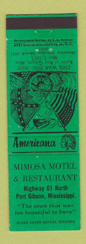 Matchbook Cover - Mimosa Motel Restaurant Port Gibson MS Perkins American WEAR