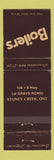 Matchbook Cover - Boilers Stoney Creek ON