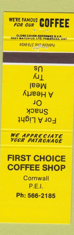 Matchbook Cover - First Choice Coffee Shop Cornwall PE PEI