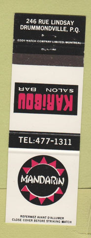 Matchbook Cover - Karibou Salon Bar Mandarin Drummondville QC