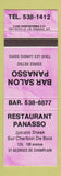 Matchbook Cover - Restaurant Panasso St Georges De Champlain QC PURPLE
