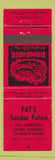 Matchbook Cover - Pat's Sundae Palace Pizza Downsview ON