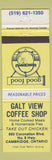 Matchbook Cover - Galt View Coffee Shop Cambridge ON