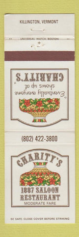 Matchbook Cover - Charity's 1887 Saloon Restaurant Killington VT