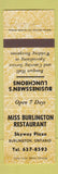 Matchbook Cover - Miss Burlington Restaurant ON
