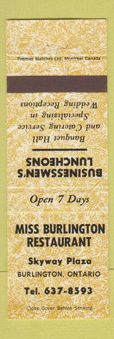 Matchbook Cover - Miss Burlington Restaurant ON