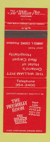 Matchbook Cover - William Pitt Hotel Chatham ON