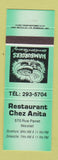 Matchbook Cover - Restaurant Chez Anita Nicolet QC