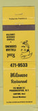 Matchbook Cover - Milanese Restaurant Poughkeepsie NY YELLOW WEAR