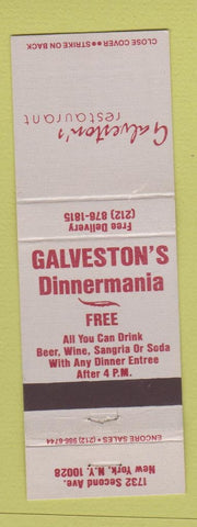 Matchbook Cover - Galveston's Restaurant New York City WEAR