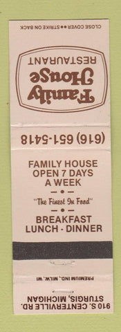 Matchbook Cover - Family House Restaurant Sturgis MI