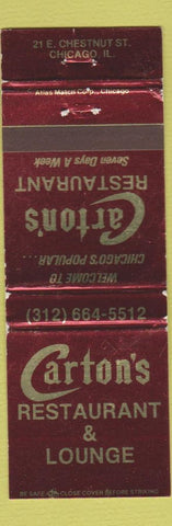 Matchbook Cover - Carton's Restaurant Lounge Chicago IL WEAR