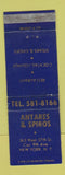 Matchbook Cover - Antares and Spiros Restaurant New York City WORN