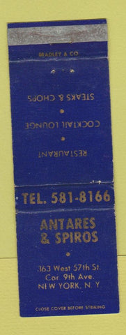 Matchbook Cover - Antares and Spiros Restaurant New York City WORN