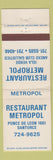 Matchbook Cover - Restaurant Metropol Santurce Puerto Rico