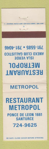 Matchbook Cover - Restaurant Metropol Santurce Puerto Rico