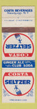 Matchbook Cover - Costa Beverages Seltzer Water Newburgh NY WEAR Ginger Ale Soda