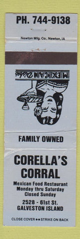 Matchbook Cover - Corella's Corral Mexican Galveston Island TX girlie WORN