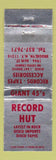 Matchbook Cover - Record Hut Tapes Disco Brooklyn NY music WEAR