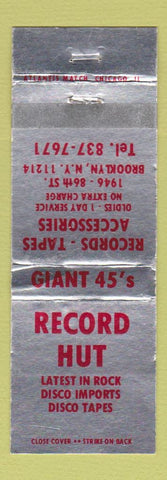 Matchbook Cover - Record Hut Tapes Disco Brooklyn NY music WEAR