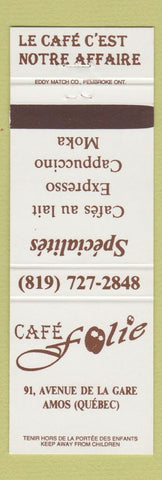 Matchbook Cover - Cafe Folie Amos QC