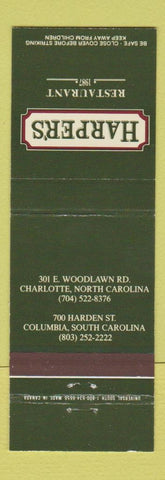 Matchbook Cover - Harper's Restaurant Columbia SC Charlotte NC