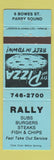 Matchbook Cover - Rally Restaurant Parry Sound ON Pizza